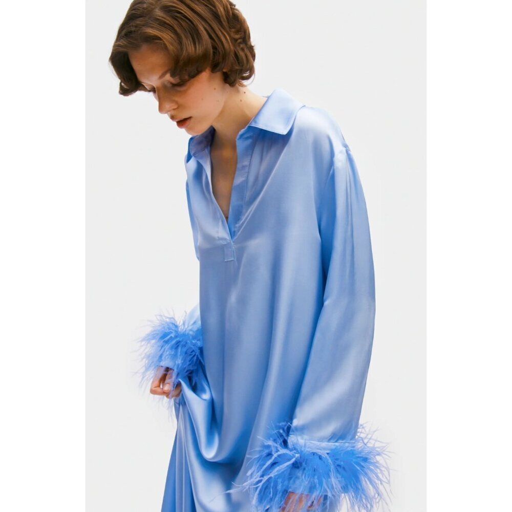 Sleeper Luna Maxi Dress with Detachable Feathers Blue Womens Size XS - Picture 5 of 10